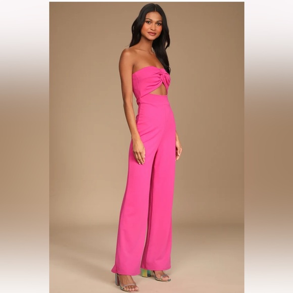 Lulu’s All That She Wants Pink Strapless Cutout Straight Leg Jumpsuit - Picture 3 of 8